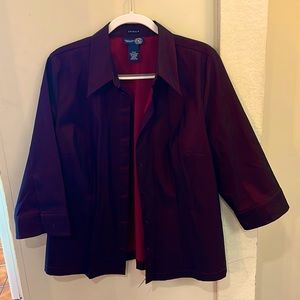 Gorgeous Cranberry Venezia Jean Stretch Shirt Jacket. Pants also available